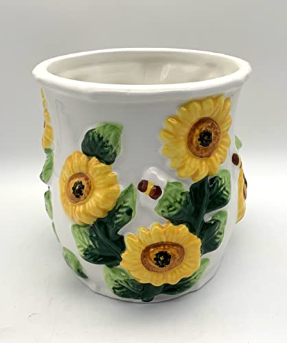 ACK 3D Sunflower Utensil Holder, Utensil Crock, Modern Kitchen Decor, Kitchen Storage