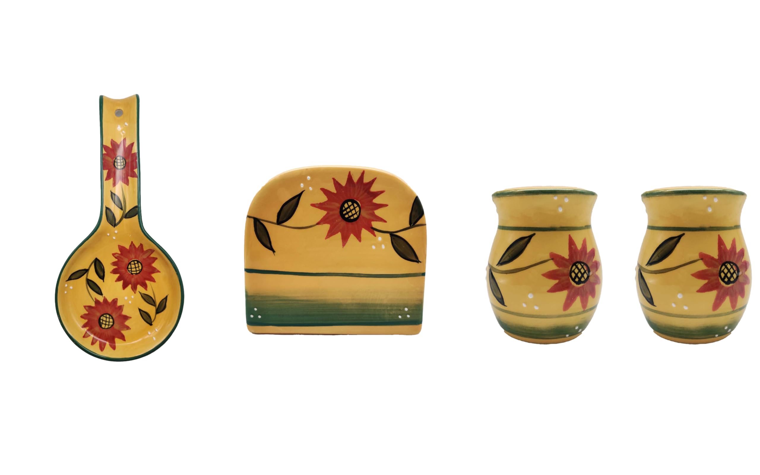 ACK Hand Painted Ceramic Pepper/Salt Shakers,Napkin Holder and Spoon Rest, Kitchen Décor, Table Top set