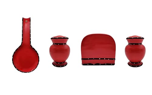 ACK Hand Painted Ceramic Pepper/Salt Shakers,Napkin Holder and Spoon Rest, Kitchen Décor, Table Top set