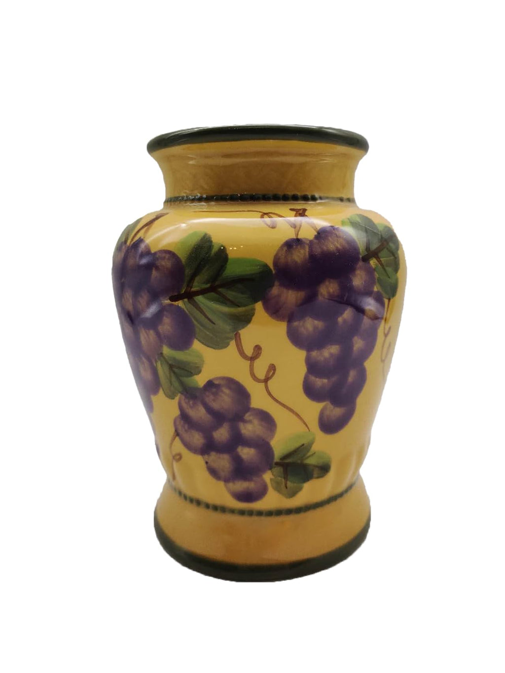 ACK Ceramic Hand Painted Tuscany Grape Decor Utensil Holder, Utensil Crock, Modern Kitchen Decor, Kitchen Storage with Tools