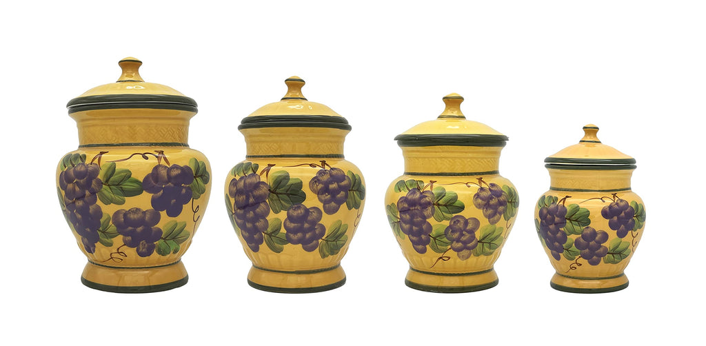 ACK 4PCs Hand Painted Ceramic Canister, Kitchen Storage Jar, Food Storage Container, Airtight Storage Container With Rubber Seal for Coffee, Tea, Sugar, Flour
