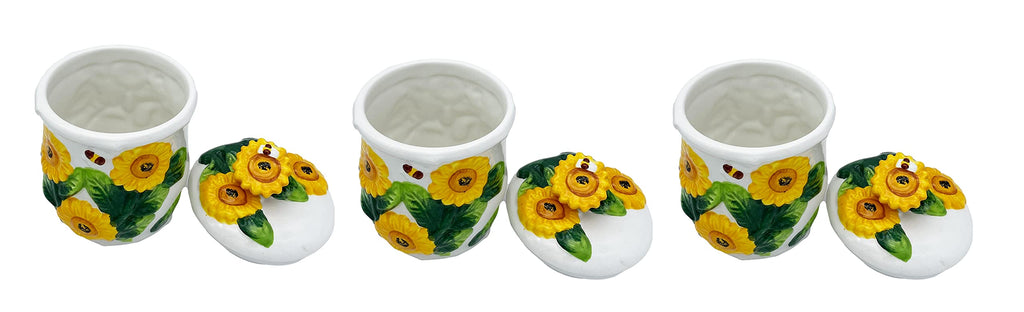 ACK 3PC Hand Painted Ceramic Canister, Kitchen Storage Jar, Food Storage Container, Airtight Storage Container With Rubber Seal for Coffee, Tea, Sugar, Flour